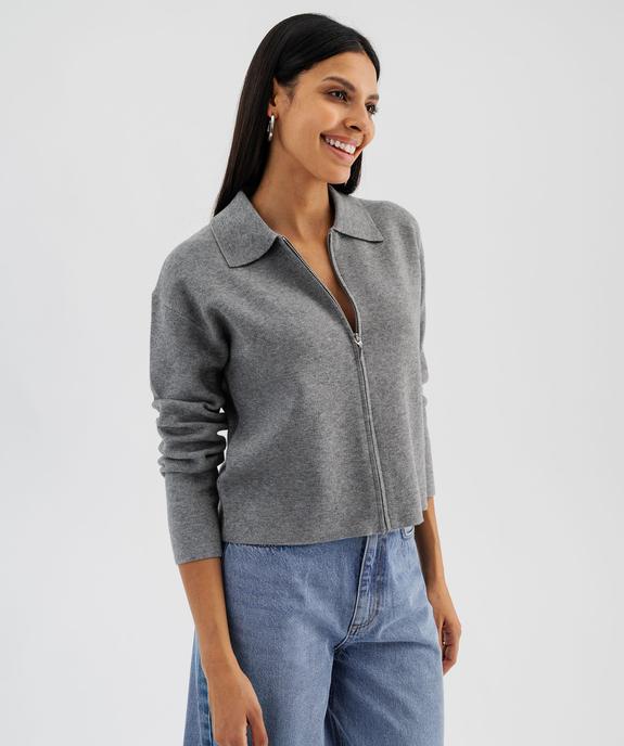 Cardigan zippé coupe courte femme vue1 - GEMO 4G FEMME - GEMO