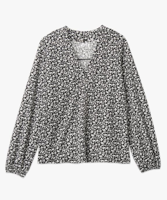 Tee-shirt à manches longues et col V à motifs fleuris femme vue4 - GEMO 4G FEMME - GEMO