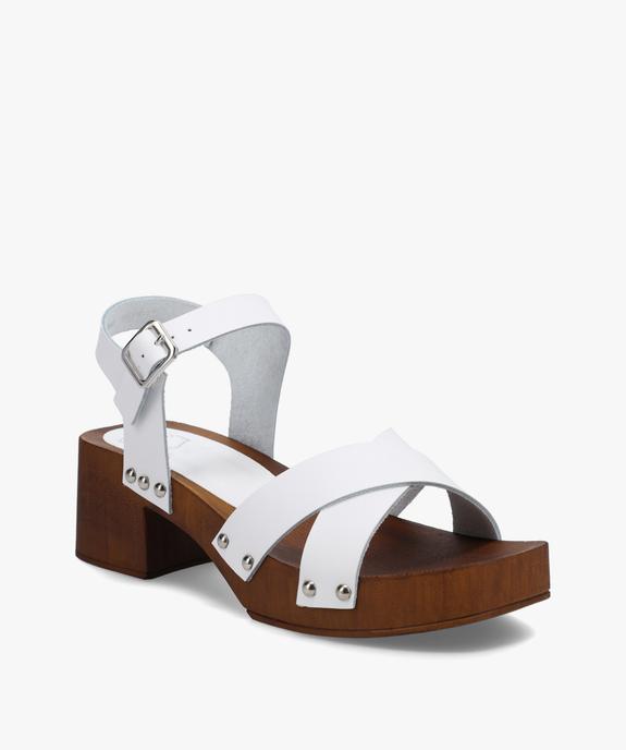 Sandales femme dessus cuir et semelle imitation bois - Tanéo vue2 - TANEO - GEMO