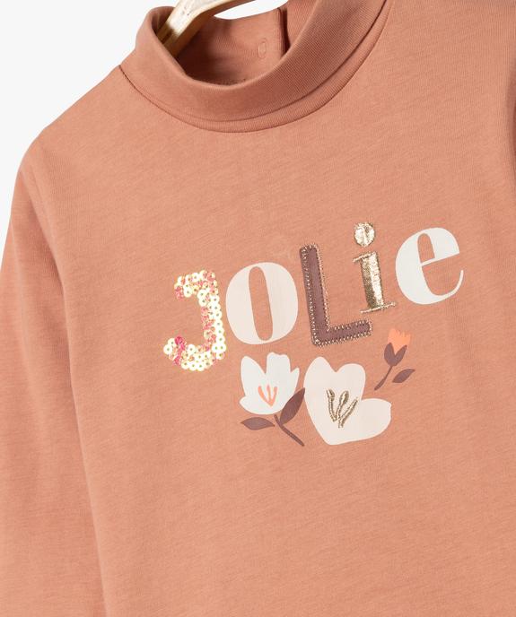 Tee-shirt manches longues et col roulé imprimé bébé fille vue2 - GEMO(BEBE DEBT) - GEMO