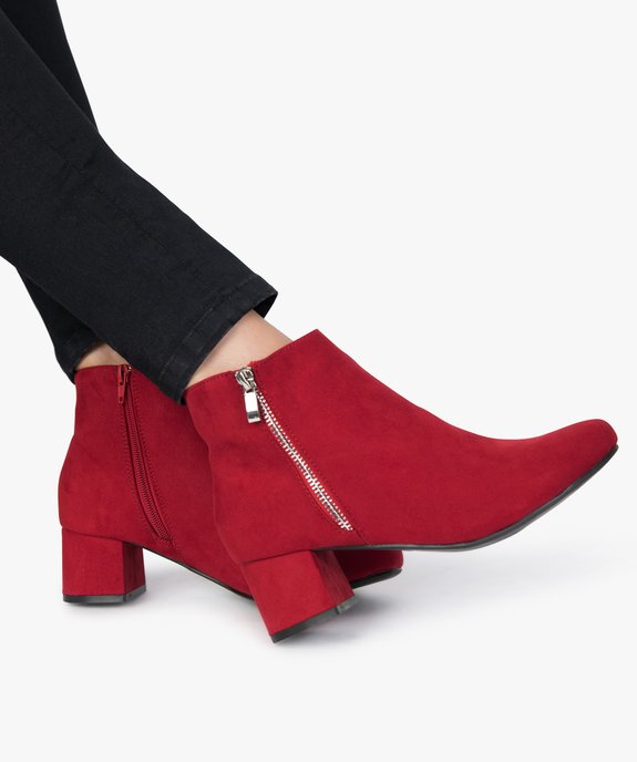 Boots femme à talon carré en suédine unie et zip décoratif vue1 - VALENTINA BALDA - GEMO