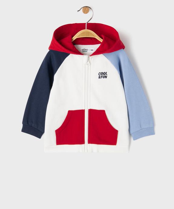 Sweat zippé à capuche  colorblock bébé garçon vue1 - GEMO 4G BEBE - GEMO