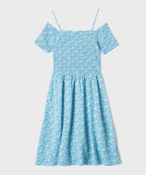 Robe fleurie à fines bretelles et buste smocké fille vue1 - GEMO 4G FILLE - GEMO