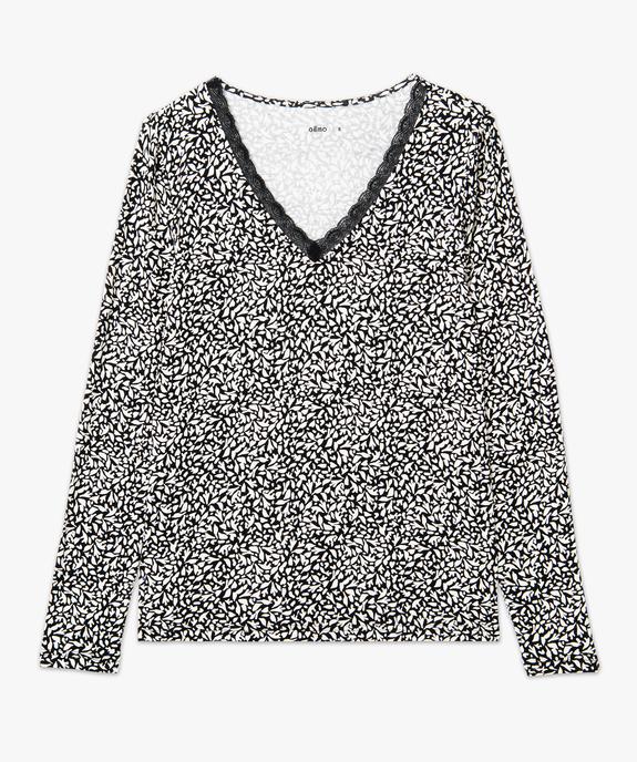 Tee-shirt à manches longues imprimé col V femme vue4 - GEMO 4G FEMME - GEMO