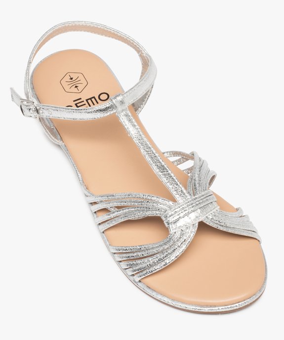 Sandales femme à talon plat et fines brides métallisées  vue5 - GEMO (CASUAL) - GEMO