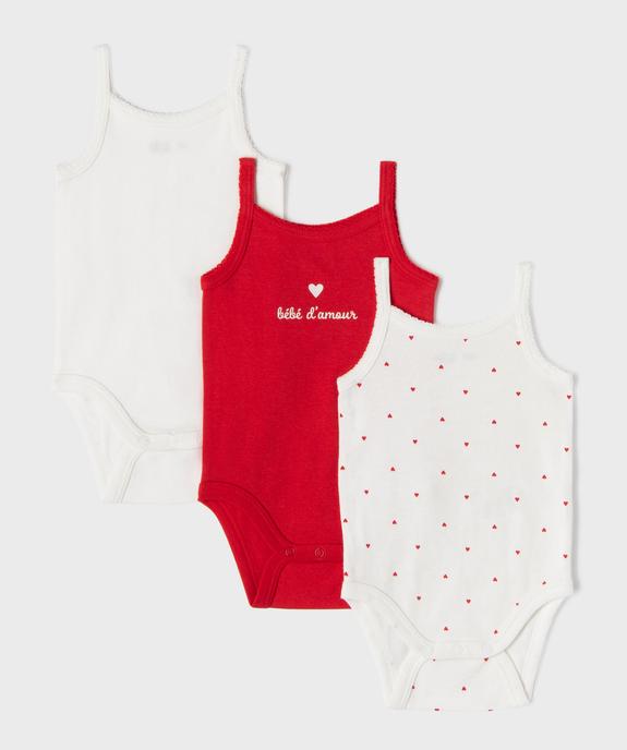 Body à bretelles motifs coeurs bébé fille (lot de 3) vue1 - GEMO 4G BEBE - GEMO