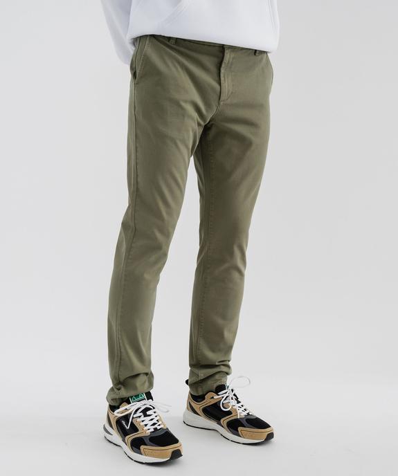 Pantalon chino coupe slim en toile de coton stretch au coloris unique homme vue1 - GEMO 4G HOMME - GEMO