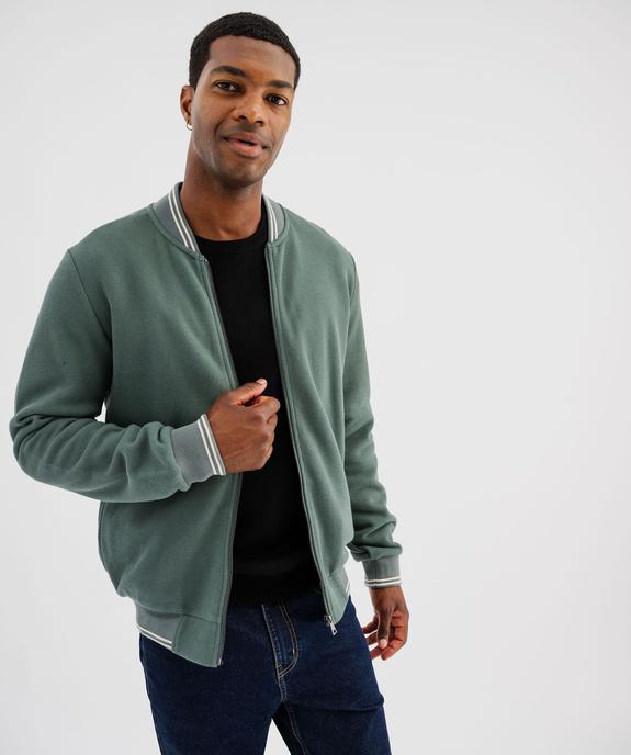 Sweat zippé en maille piquée avec finitions bicolores homme vue4 - GEMO (HOMME) - GEMO