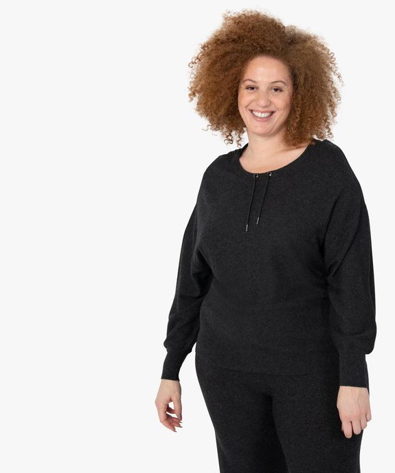 Pull femme grande taille avec col rond ajustable par cordon vue1 - GEMO (G TAILLE) - GEMO
