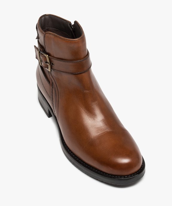 Boots femme à talon plat dessus cuir vieilli - Tanéo vue6 - TANEO - GEMO