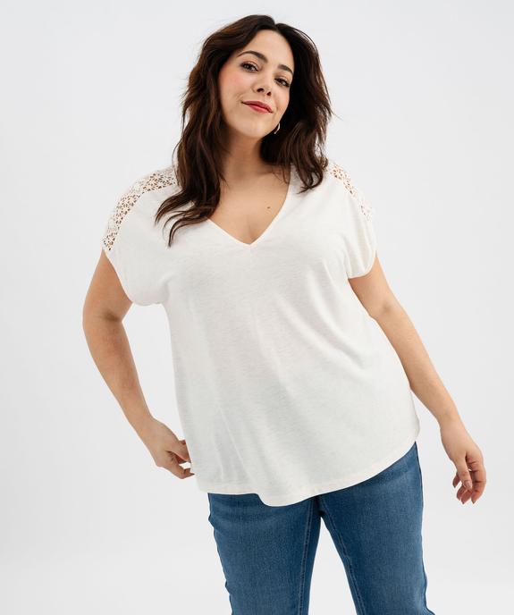 Tee-shirt à paillettes avec épaules brodées femme grande taille vue2 - GEMO (G TAILLE) - GEMO