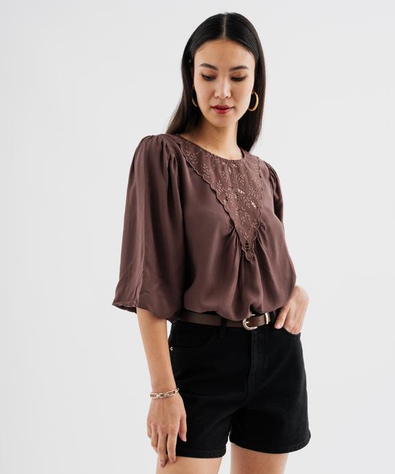 Blouse manches 3/4 avec empiècement brodé femme vue1 - GEMO(FEMME PAP) - GEMO