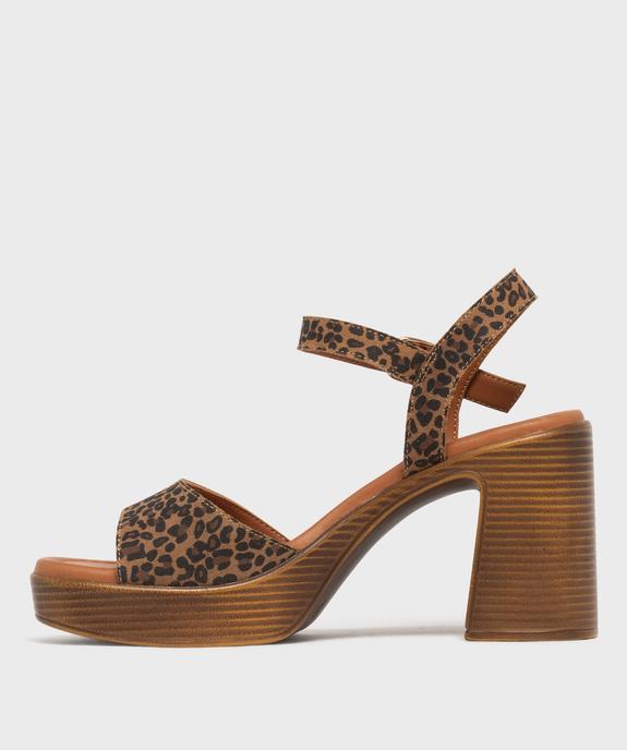 Sandales à talon haut et patin en cuir suédé femme - Tanéo vue3 - TANEO - GEMO