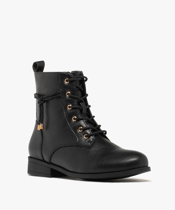 Boots femme à talon plat avec cordelette tressée et nouée embouts dorés vue3 - GEMO (CASUAL) - GEMO