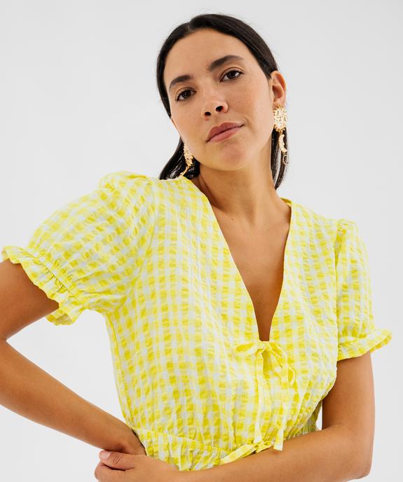 Robe courte à manches courtes en tissu gaufré à carreaux vichy femme vue2 - GEMO(FEMME PAP) - GEMO