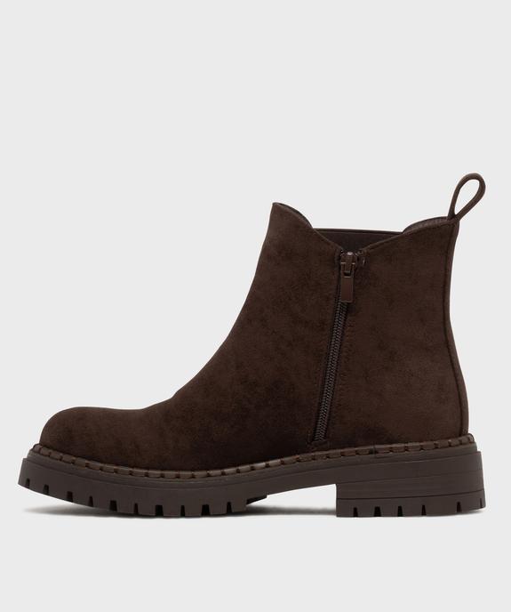 Boots Chelsea en suédine à épaisse semelle crantée femme vue3 - SANS MARQUE - GEMO