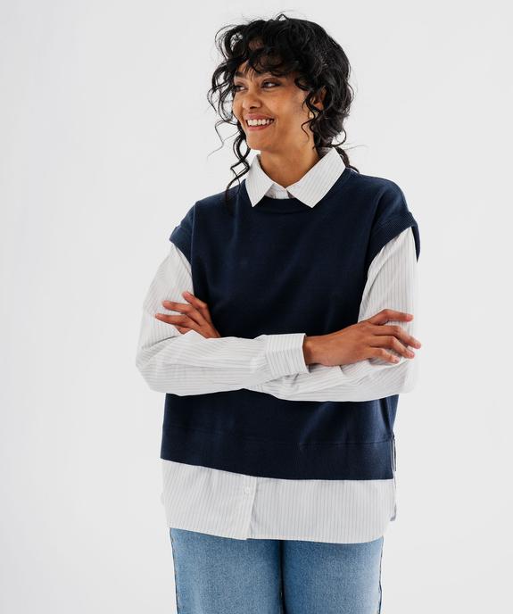 Pull sans manches et chemise 2 en 1 femme vue1 - GEMO(FEMME PAP) - GEMO