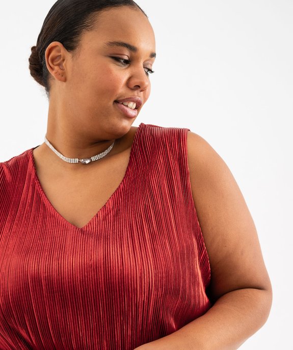 Tee-shirt sans manches en maille fluide et plissée femme grande taille vue2 - GEMO (G TAILLE) - GEMO