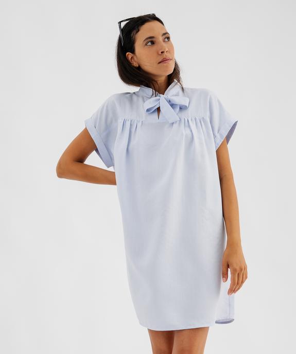 Robe courte manches coutes à col lavallière vue1 - GEMO 4G FEMME - GEMO