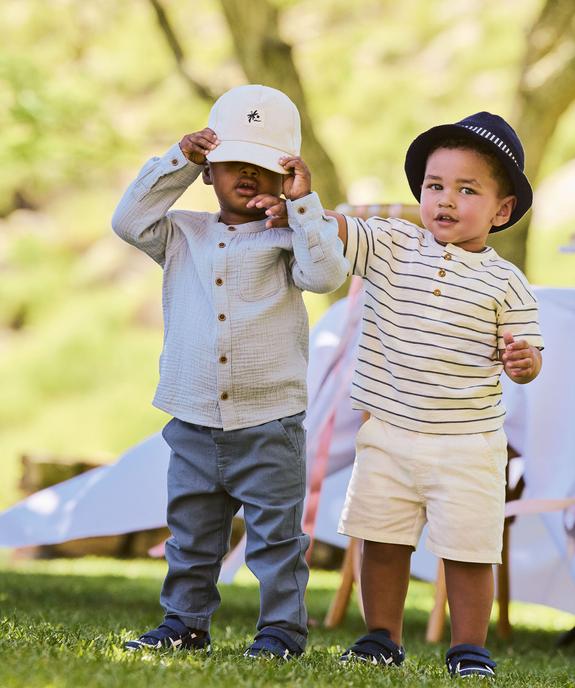 Chemise col rond en gaze de coton à manches retroussables bébé garçon vue6 - GEMO(BEBE DEBT) - GEMO