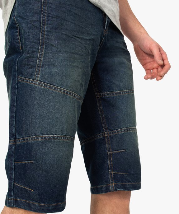 Pantacourt homme en jean avec surpiqûres vue2 - GEMO (HOMME) - GEMO