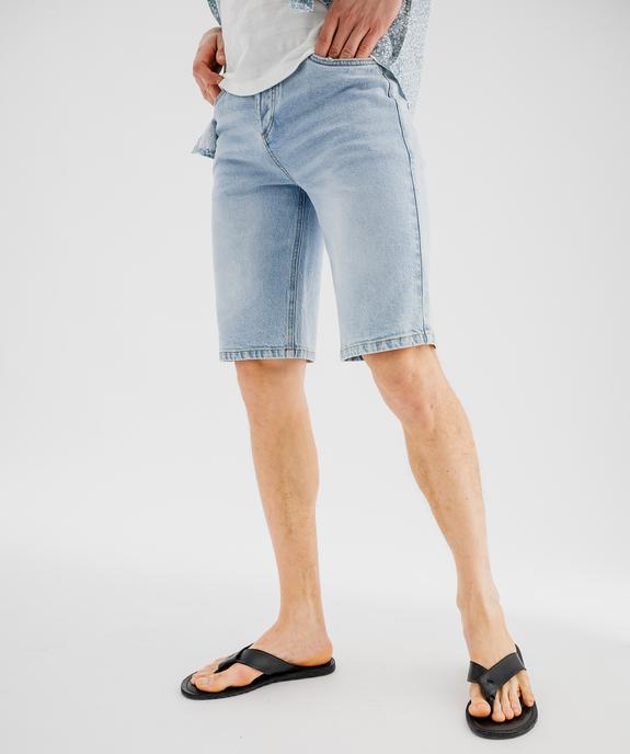 Bermuda en jean extensible et délavé coupe straight homme vue1 - GEMO 4G HOMME - GEMO