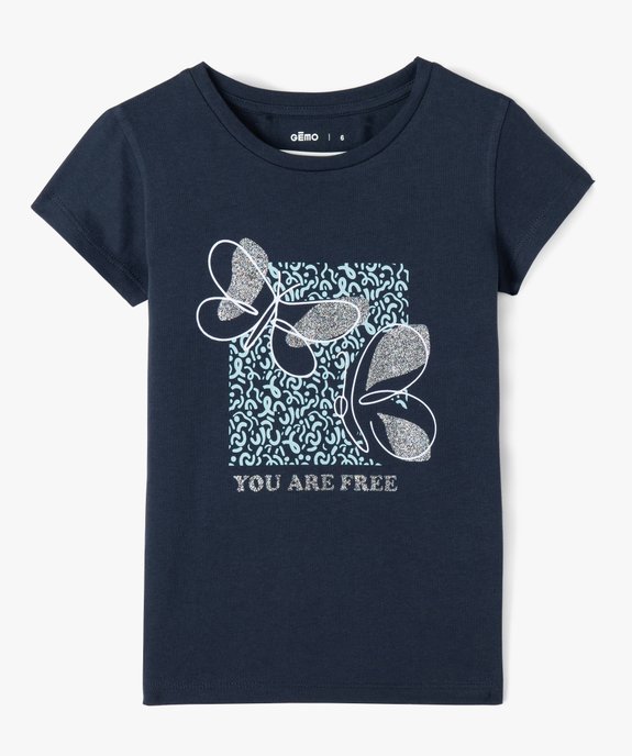 Tee-shirt fille à manches courtes à motif pailleté vue1 - GEMO (ENFANT) - GEMO