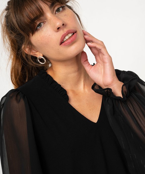 Blouse unie avec manches longues en voile femme vue2 - GEMO(FEMME PAP) - GEMO