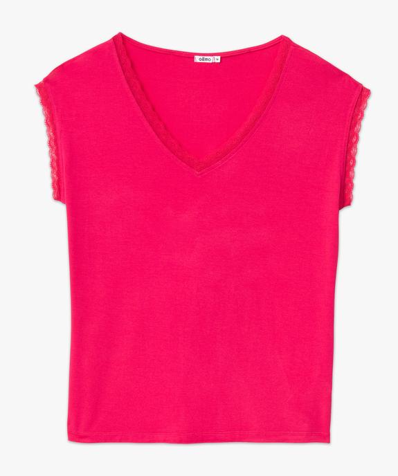 Tee-shirt femme à manches courtes avec col V en dentelle vue4 - GEMO 4G FEMME - GEMO