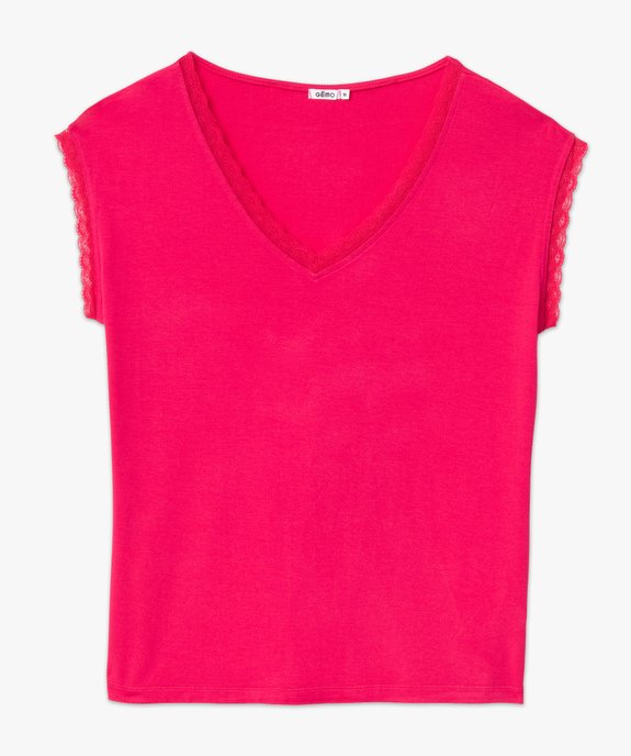 Tee-shirt femme à manches courtes avec col V en dentelle vue4 - GEMO 4G FEMME - GEMO