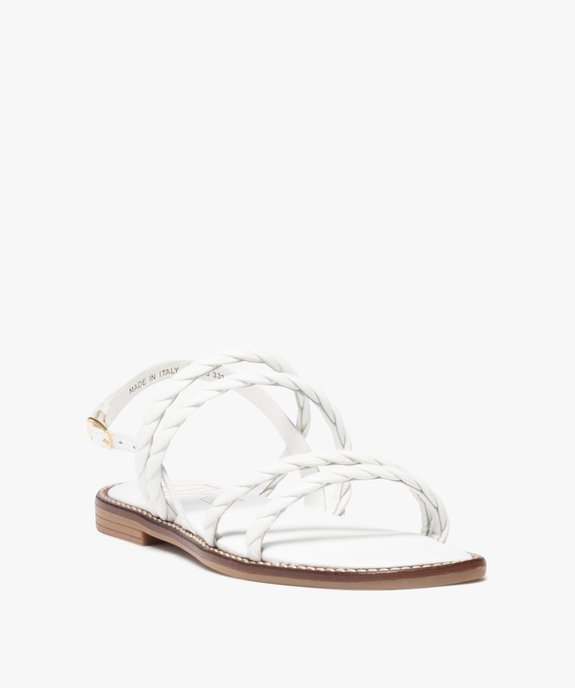 Sandales femme plates unies en cuir et à brides tressées - Taneo vue2 - TANEO - GEMO