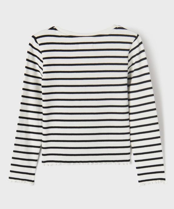 Tee-shirt manches longues à rayures et finition roulottée fille vue3 - GEMO 4G FILLE - GEMO