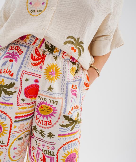 Pantalon large et fluide en gaze de coton imprimée femme grande taille vue2 - GEMO (G TAILLE) - GEMO