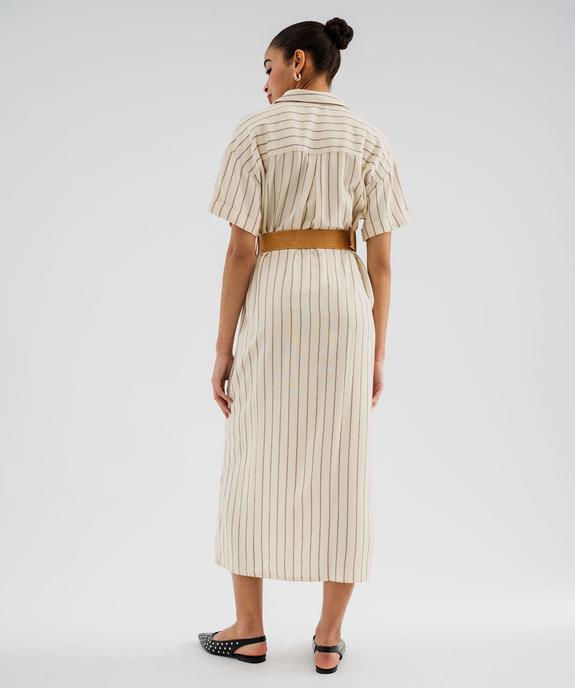 Robe chemise longue en viscose et lin rayé femme - LuluCastagnette vue3 - LULUCASTAGNETTE - GEMO