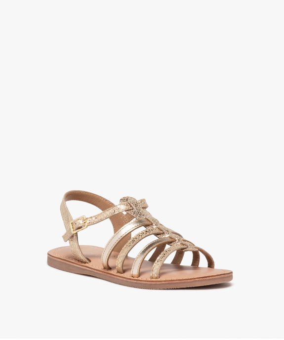 Sandales fille en cuir uni effet métallisé à multiples brides vue2 - TANEO - GEMO
