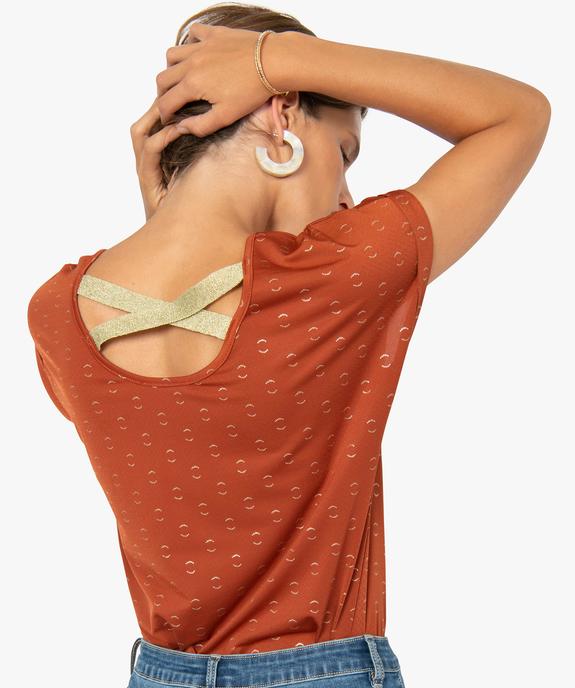 Tee-shirt femme à motifs pailletés et brides croisées dos vue2 - GEMO(FEMME PAP) - GEMO