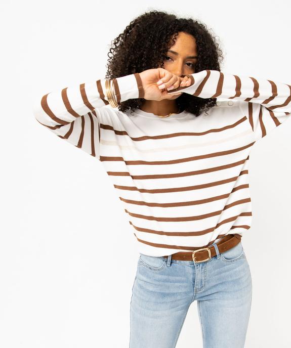 Pull rayé en maille fine avec col rond femme vue2 - GEMO 4G FEMME - GEMO