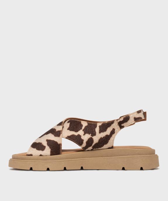 Sandales à semelle épaisse et brides croisées motif animalier femme vue4 - 5 MILES - GEMO