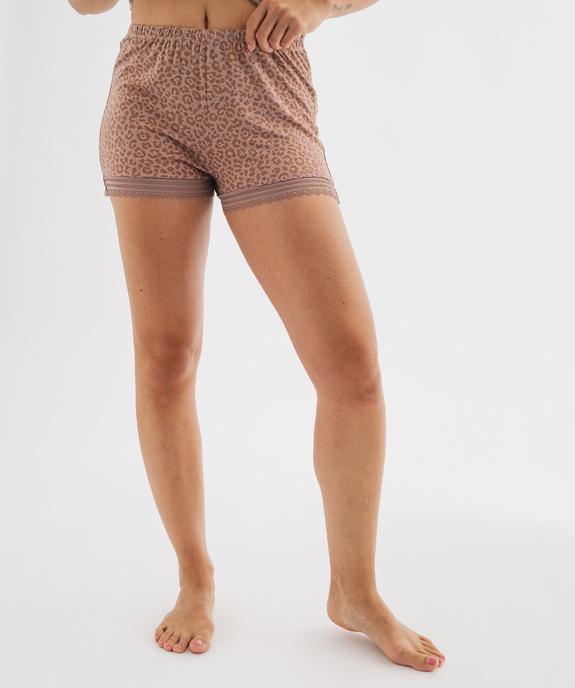 Short de pyjama en maille fluide avec bas en dentelle femme vue2 - GEMO 4G FEMME - GEMO