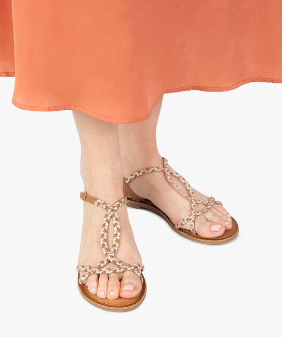 Sandales femme à talon plat et brides tressées en cuir vue1 - GEMO (CASUAL) - GEMO