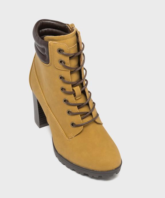 Bottines femme à talon haut avec col matelassé à zip et à lacets ronds cirés vue5 - GEMO(URBAIN) - GEMO