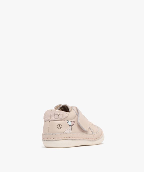 Chaussures premiers pas en cuir souple à scratch bébé fille - Alma vue4 - ALMA - GEMO