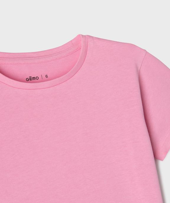 Tee-shirt manches courtes uni en coton épais fille vue3 - GEMO (ENFANT) - GEMO