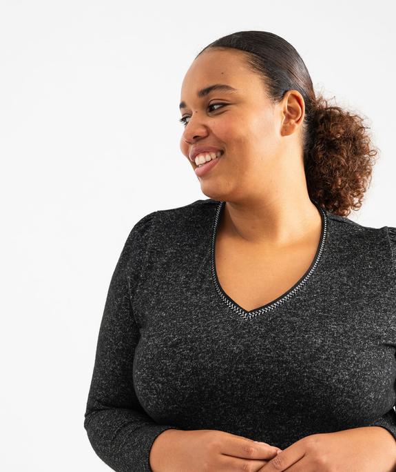 Tee-shirt manches longues et col V en maille chinée femme grande taille vue2 - GEMO (G TAILLE) - GEMO