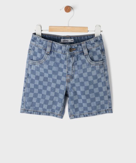 Short en jean motif damier avec taille ajustable bébé garçon vue1 - GEMO(BEBE DEBT) - GEMO