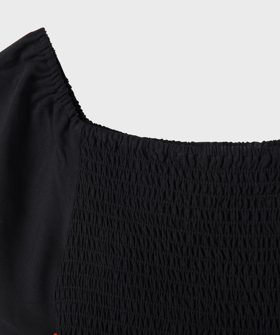 Robe courte à manches courtes au buste en smocks fille vue3 - GEMO 4G FILLE - GEMO