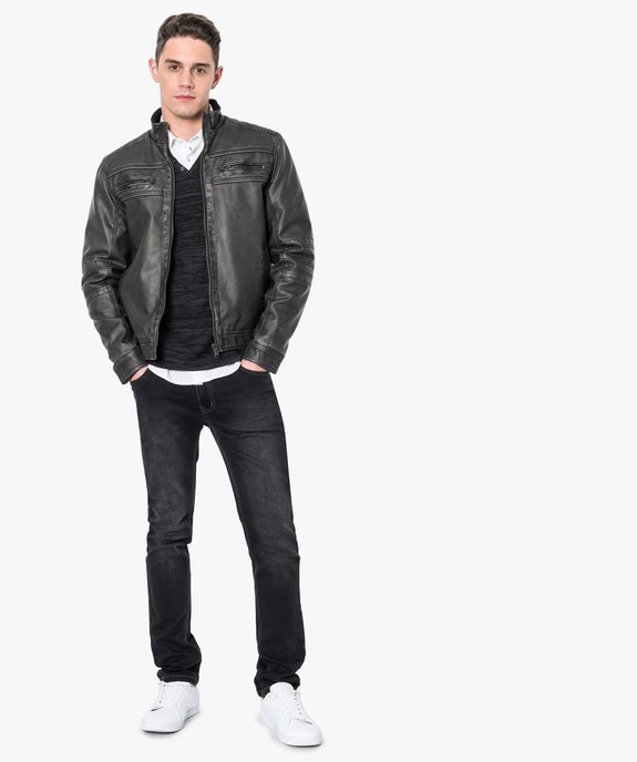 Blouson motard zippé en similicuir vue5 - GEMO (HOMME) - GEMO