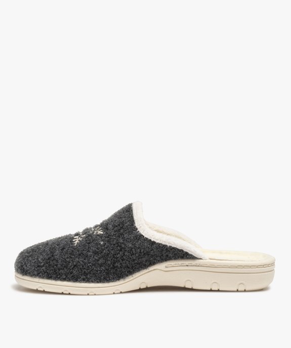Chaussons femme confort mules en feutrine brodée flocon vue3 - GEMO(HOMWR FEM) - GEMO