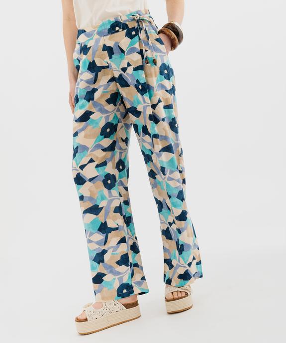 Pantalon fluide en viscose avec liens à la taille femme vue1 - GEMO(FEMME PAP) - GEMO