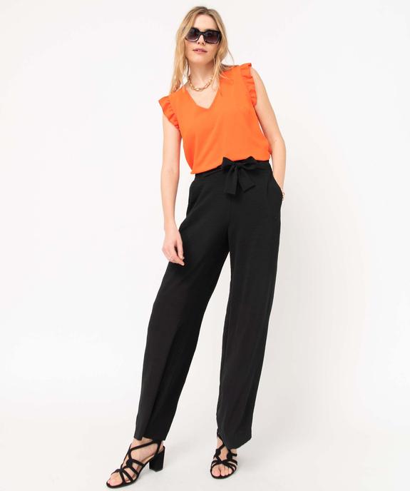 Pantalon femme en crêpe fluide à ceinture élastique et brides à nouer vue5 - GEMO(FEMME PAP) - GEMO